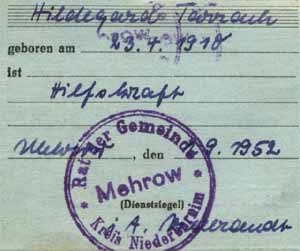 Dienstausweis von Hildegard Tarrach als Gemeindeangestellte